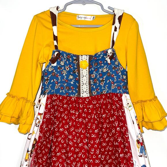 Boutique Girls Western Tickled Pink Rodeo Cowgirl Bell Sleeve Shirt & Dress 6 - Picture 9 of 16